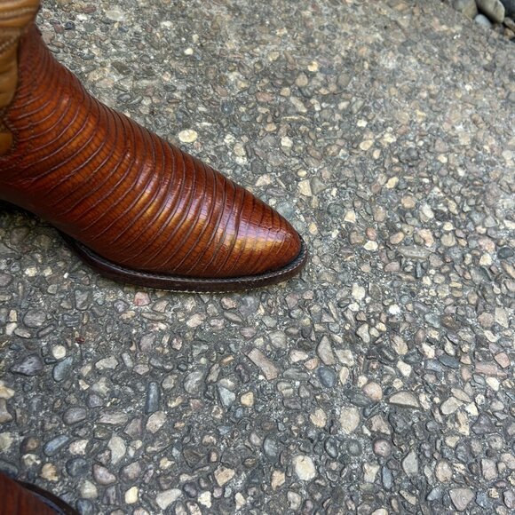 Men's Vintage J840 Teju Lizard Brown Leather Cowboy Boots Size 7B - Picture 8 of 11